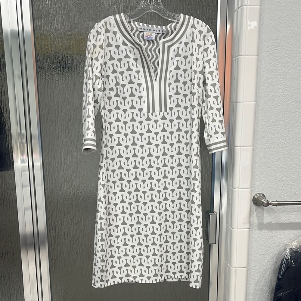 Gretchen Scott Designs Gray and White Long Sleeve Dress